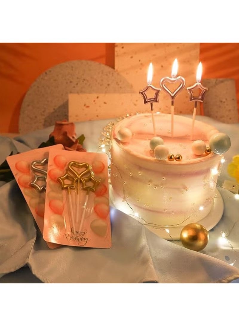 9Pcs Birthday Cake Candles Set,Heart and Star Gold Sparkler Candle,Includes 6 Star Birthday Candles and 3 Heart Birthday Candles,Candle Ornament for Birthday Wedding Anniversary Day ect - Image 4